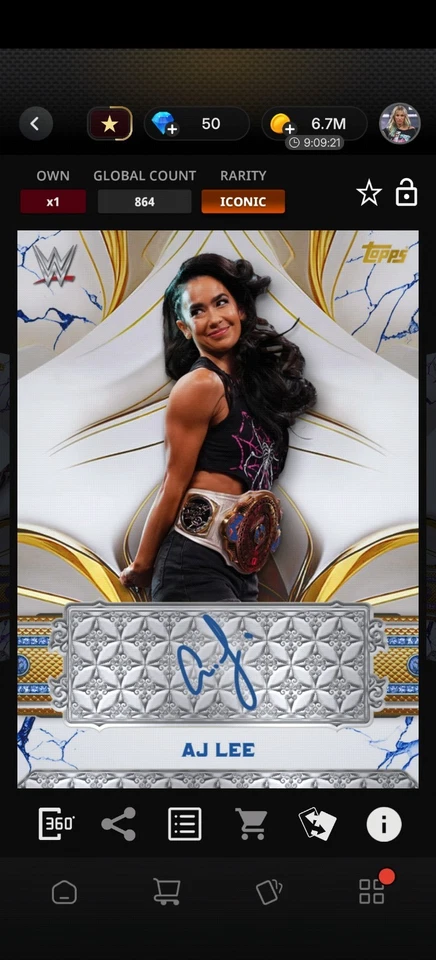 WWE Topps SLAM *DIGITAL* - Reverence Purple Signature - AJ Lee 864CC - Image 1 of 1