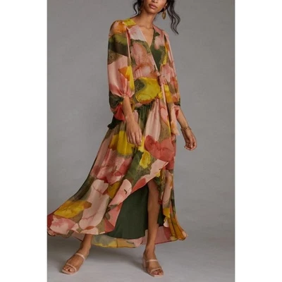 Anthropologie Hutch Geo Wrap Maxi Dress in Green/Pink Combo Boho Size X-Small - Image 1 of 4