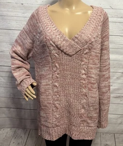 Jason Maxwell Sweater Large Pink White Marled Deep V-Neck 100% Acrylic Soft Knit - Picture 1 of 13