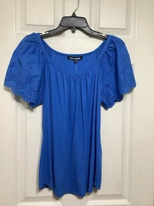 NWT Steve Madden Size Small Royal Blue Eyelet Puff Sleeve Shirt - Picture 1 of 9