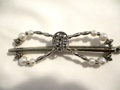 VINTAGE LILLA ROSE CROSS SILVER TONE & GLASS BEAD FLEXI CLIP BARRETTE 3.5" - Image 1 of 4