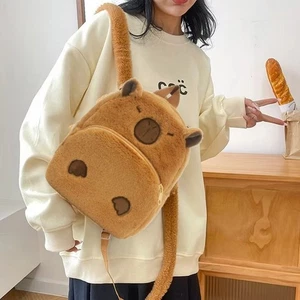 Korean Style Capybara Plush Backpack Adjustable Straps Students Book Bag Kids - Picture 1 of 9