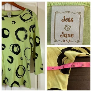 T-shirt Y2K Jess & Jane Chartreuse Artsy made in USA cerchi astratti piccola dopamina - Foto 1 di 12