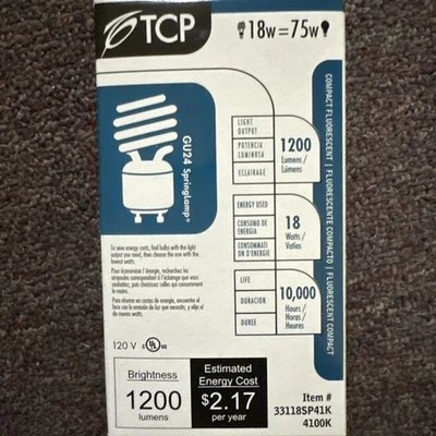 TCP 3311841k-GU24 Springlamp 18w = 75w 1200 Lumens Fluor Bulb/4100k - Image 1 of 2