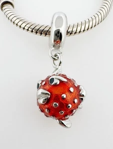 Puffer Fish Dangle Charm Blowfish Fish Sea Life Genuine 925 Sterling Silver π - Picture 1 of 6