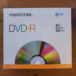 Memorex 5PK Slim Case 16X 4.7GB DVD-R Recordable Disks New  - Bild 1 von 3