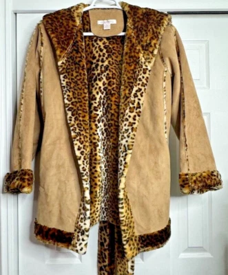 Silhouettes Womens Leopard Print Faux Fur Crochet Jack Coat Size XL - Image 1 of 4