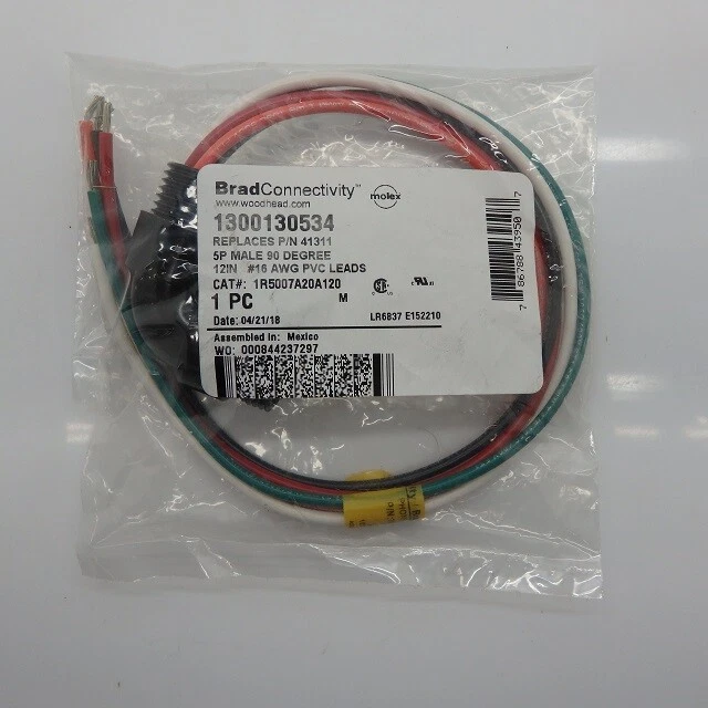 Molex Woodhead 5P 1/2 - 14 NPT 90 Deg Mini-Change A-Size Receptacle 1300130534 - Image 1 of 1