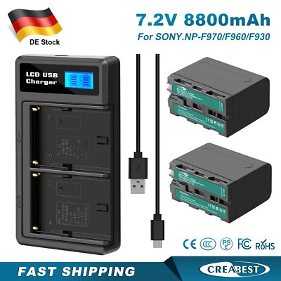 CREABEST 2Pcs 8800mAh 7.2V Akku + Dual Ladegerät Fur Sony NP-F970 NP-F960 NP-F930 NP-F950