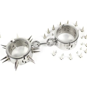 Heavy Duty Stainless Steel 4cm High Handcuffs Ankle Shackles with Chain Slave - Picture 1 of 5