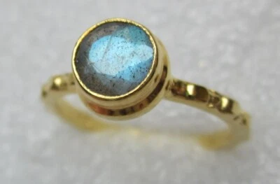 echter NATUR LABRADORIT facettiert Ring Gr17 echt 925 Sterling Silber Gold  - Bild 1 von 2