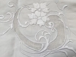 Victorian Floral Whitework Embroidery Square 34X34" Tablecloth or Topper (RF501) - Picture 1 of 7
