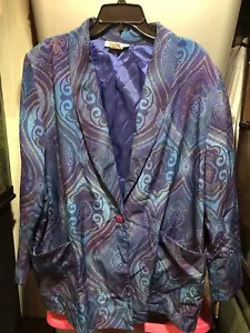 Giacca blazer vintage Kensington Square 2XL viola blu verde floreale anni 80 carriera - Foto 1 di 7
