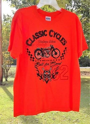 Free Shippin Boys Classic Motorcycles T Shirt Top Skull Crossbones Vintage Bikes - Image 1 of 4