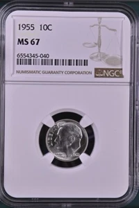 1955 10C Roosevelt Ten Cent NGC MS67   6554345-040 - Picture 1 of 2