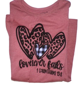 Love in Faith Size L crew Neck tan leopard checks heart Love never Fails tee R2 - Picture 1 of 4