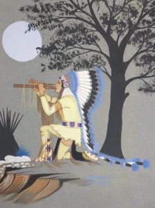 Doc Tate Nevaquaya Original " Indian Love Call" Native American Gouache On Board - Picture 1 of 6