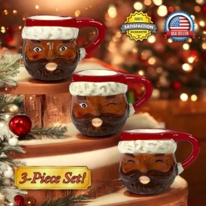 3 Stück Afroamerikanischer Weihnachtsmann Mini Tassen, Urlaub Schnapsgläser Ornamente Deko - Bild 1 von 24