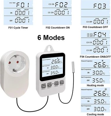 Digital Plug in Thermostat Socket, Heating, Cooling Electric Temperature Control - Bild 1 von 4