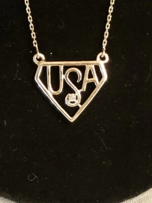 Серебро бриллиант США щит ожерелье, 18,5» длиной, 0,02 карата, новый - Изображение 1 из 4