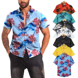 Mens Hawaiian Shirt Palm Tree Beach Party Holiday Stag Dance Summer Tee UK - Picture 1 of 30