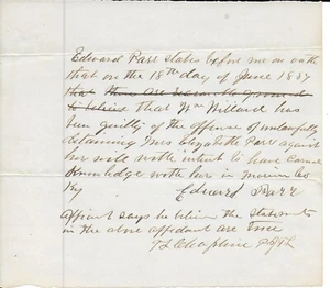 Declaración jurada manuscrita de 1889 Marion County KY - Culpable de conocimiento carnal - Imagen 1 de 3
