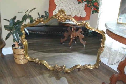 Large Vintage Gold ORNATE Mirror  42" x 31.5" Hollywood Regency BEAUTY Cover