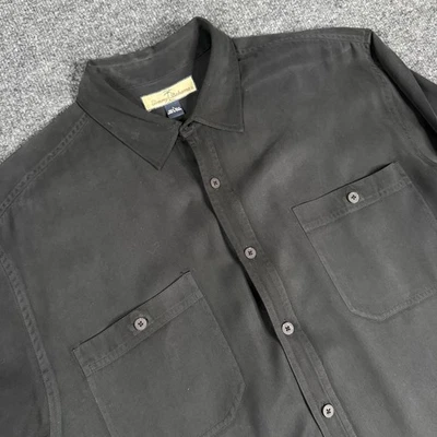 Tommy Bahama Shirt Mens Large Black Solid 100% Silk Long Sleeve Button Up Casual - Image 1 of 4