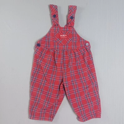 Vintage Oshkosh B'Gosh Plaid Overalls Romper Toddler Boys Size 18mo Red USA Made - Image 1 of 4