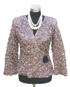 Cachet Top Sz M Silk y Evening Wedding MOB Taupe Beige Beaded Faux Wrap 8 10 - Picture 1 of 4