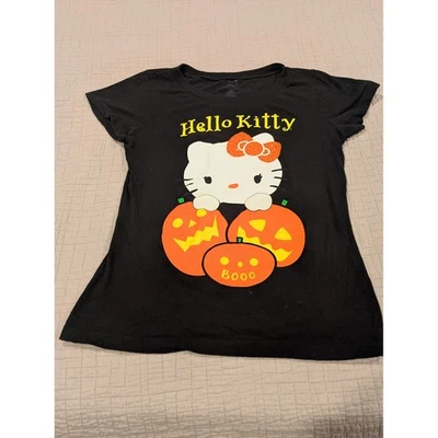 Hello Kitty Halloween Boo Graphic T Shirt Kids Junior L Black Cotton - Image 1 of 4