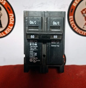 EATON BR260 60Amp Double Pole Standard Trip Push-On  Circuit Breaker - Picture 1 of 1