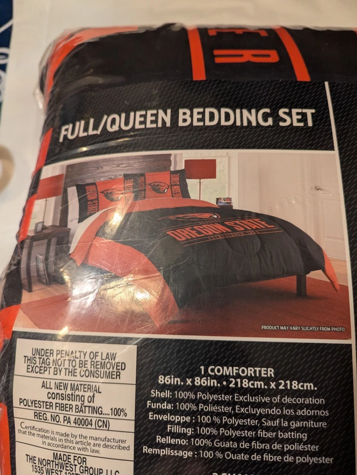 Juego de cama edredón y fundas completo/queen negro/naranja Oregon State Beavers nuevo Foto 1 de 4