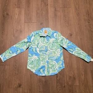 Ruby Rd Womens Button Front Paisley Shirt Blue Green Cotton Long Sleeve Size 8 - Picture 1 of 8