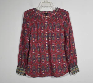 Talbots Burgundy Floral Cotton Smocked Yoke Tunic Size S - Picture 1 of 4