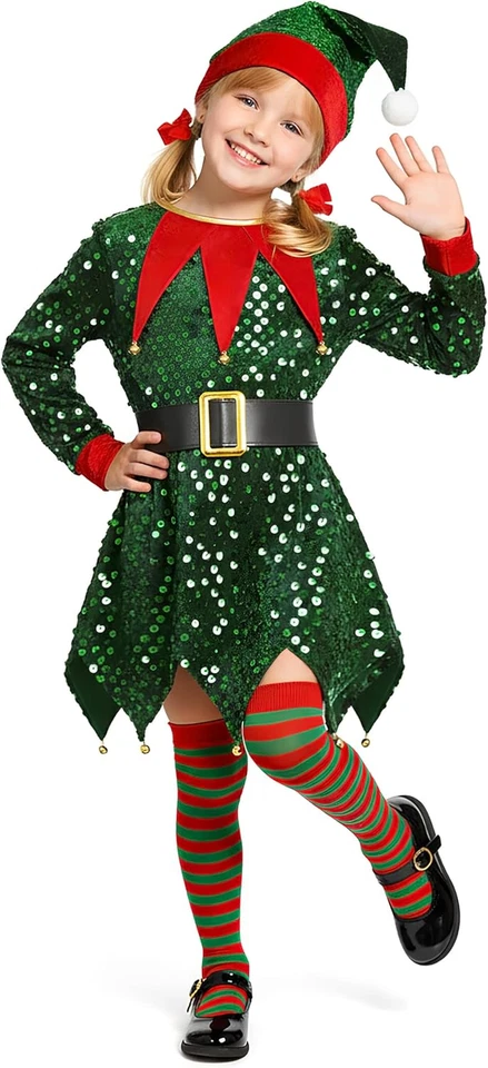 Christmas Elf Costume for Kids Santa Little Helper Costume Elf Dress Suit for Gi - Image 1 of 4