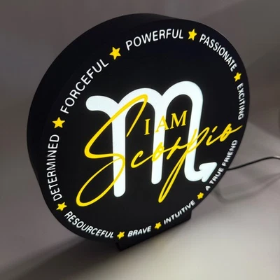 I am Scorpio Zodiac  LED  sign 9"wide  Wall shelf desk Decor gift  horoscope art - Image 1 of 4