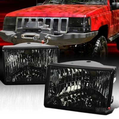 Fit 1993-1998 Grand Cherokee Smoke Lens Headlights Head Lamps Left+Right 93-98 - Image 1 of 4