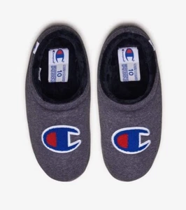Mens Champion Logo Shuffle Slippers Shoes Heather Grey Gray Blue Red CPS10132M - Picture 1 of 4