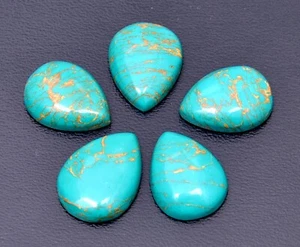 Green Spiny Oyster Copper Turquoise Pear Cabochon Loose Gemstone- 5 Pcs Lot - Picture 1 of 7