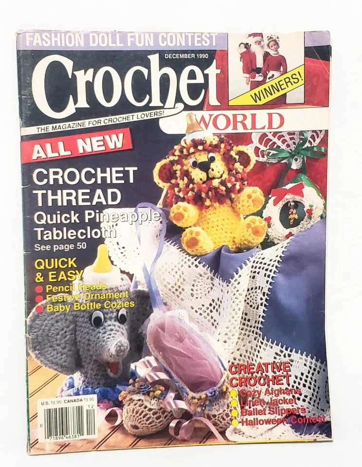 Crochet World Magazine Dec 1990 Pineapple Tablecloth Pencil Heads Ornament Baby - Image 1 of 4