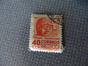 1969 Mexico 40 CTS Correos Red Tabasco Head Archaeology Stamp Mayan Maya - Picture 1 of 3