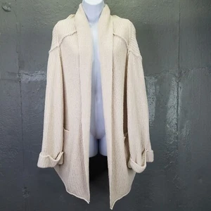 Free People Low Tide Cardigan Women's M/L Oatmeal Cream Chunky Slouchy Knit Open - Picture 1 of 20