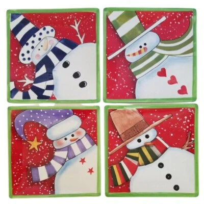 Certified International Charlie's Snowmen Dessert Plates Square Charlie Zabarte