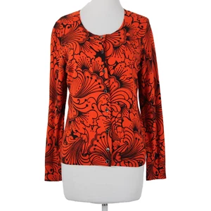 Talbots NEW Sz LP Reddish Orange Black Button Round Neck Cotton Cardigan Sweater - Picture 1 of 13