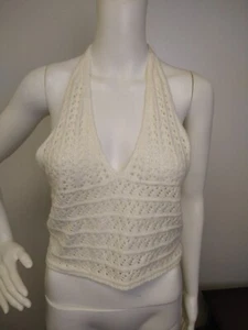 Damen Bralette Häkel Spitze Crop Top Resort Ivory Tie Boho Gr. L Strand - Bild 1 von 8