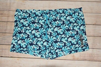 NWT COVINGTON PLUS 2X BURNOUT PALM STENCIL LEAF MINT DRAWSTRING LOUNGE SHORTS   - Image 1 of 4