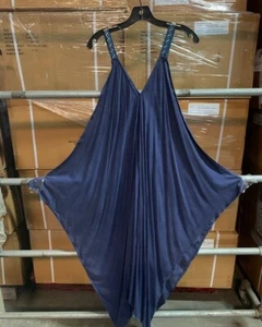 NUEVO CON ETIQUETAS Paraguas Mariposa Correa Espagueti Sólida Vestido de Sol Pullover Acampanado Mujer Azul Marino - Imagen 1 de 1