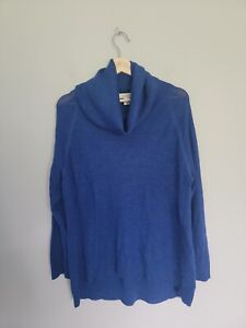 Coldwater Creek size XL Blue Sapphire Wool Blend Cowl Neck Sweater Pullover