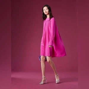 Diane von furstenberg DVF / hot Pink ribbon Silk swing Pleated Shift Dress S - Picture 1 of 8